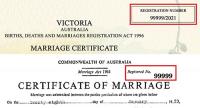 Two examples of marriage certificates, showing the marriage registration number in the top right-hand corner