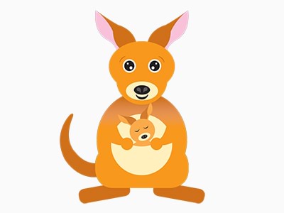 Cartoon kangaroo with baby joey in her pouch